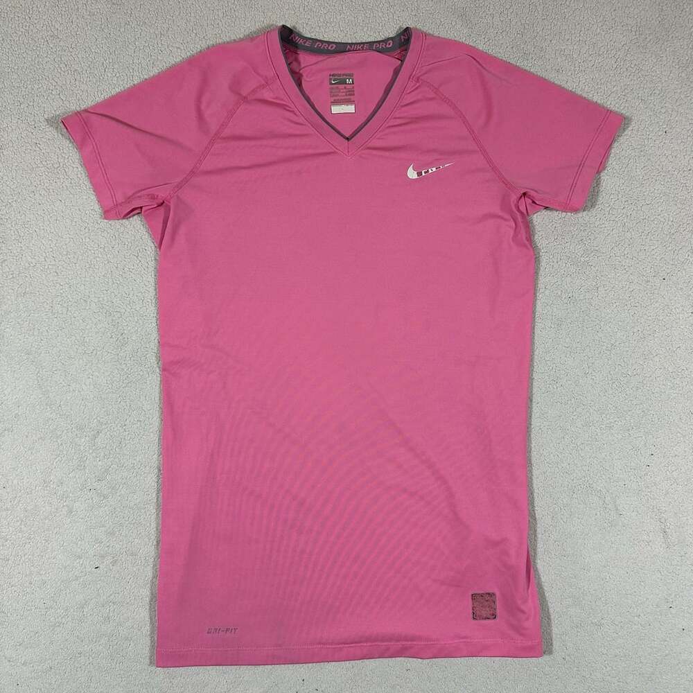 Nike Pro Dri-FIT Pink V-Neck Compression Training Shirt Women's Medium Athletic